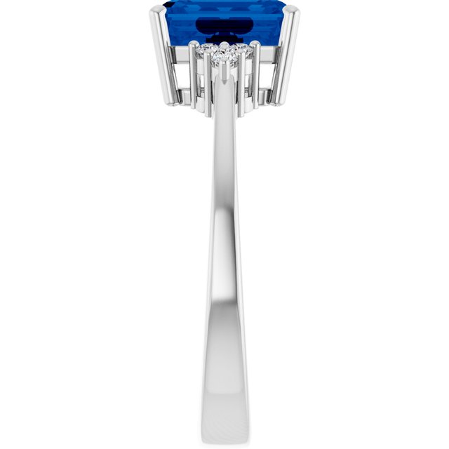 Emerald Lab-Grown Blue Sapphire & Diamond Ring in Gold and Platinum