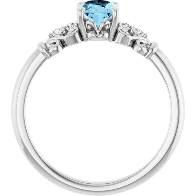 Oval Aquamarine & Diamond Accented Ring in Gold and Platinum