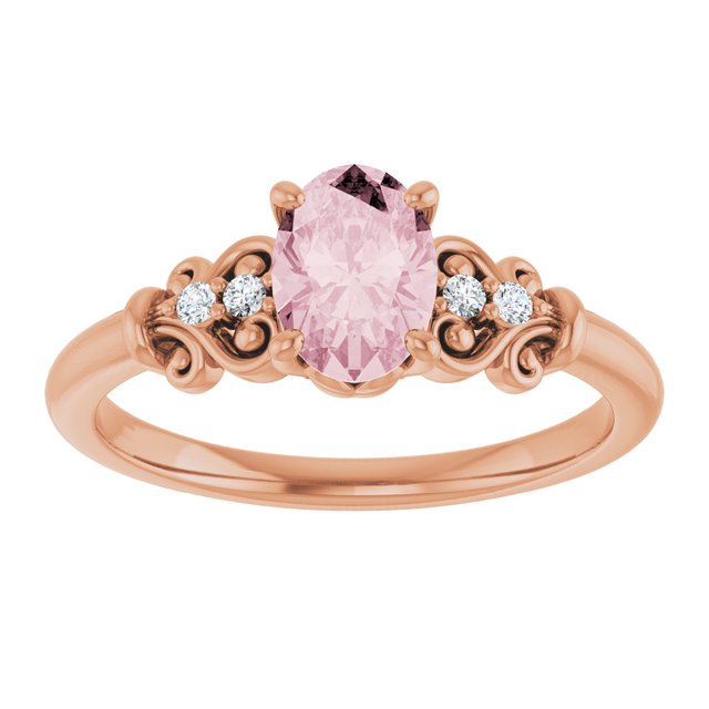 Oval Pink Mandganite & Diamond Accented Ring in Gold and Platinum