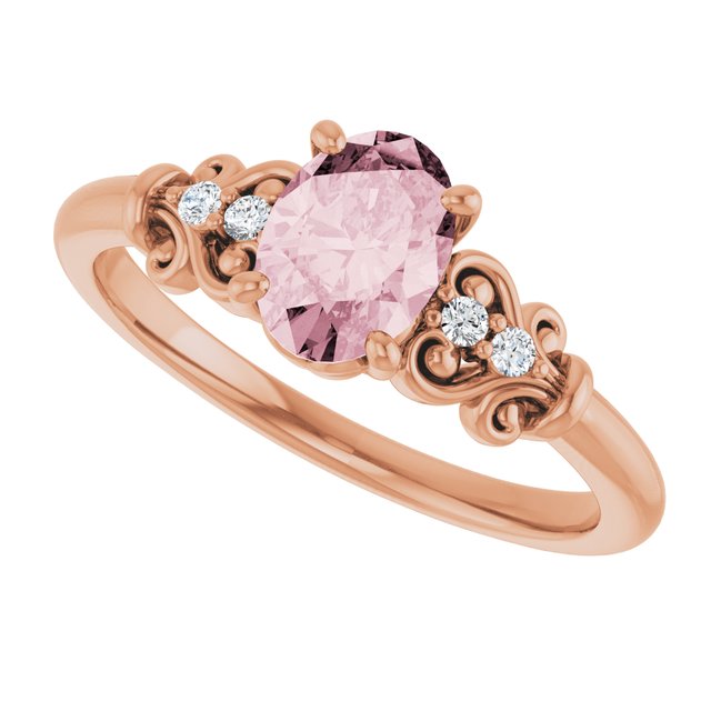 Oval Pink Mandganite & Diamond Accented Ring in Gold and Platinum