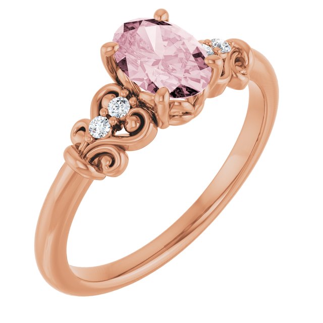 Oval Pink Mandganite & Diamond Accented Ring in Gold and Platinum