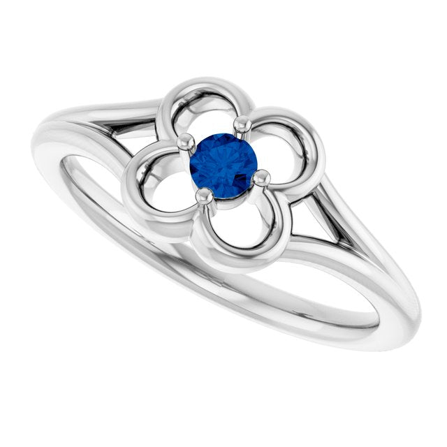 Round Blue Sapphire Youth Ring in Gold and Platinum