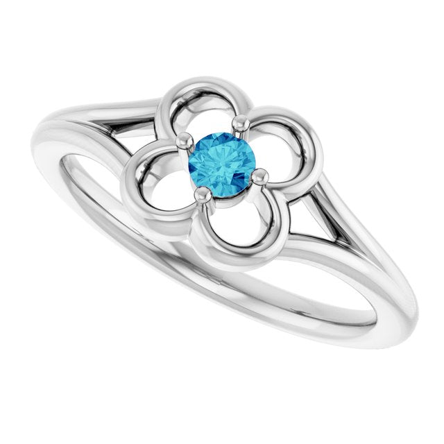 Round Blue Zircon Youth Ring in Gold