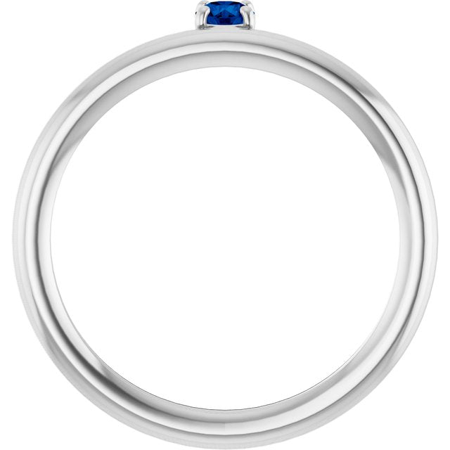 Round Blue Sapphire Stackable Ring in White Gold