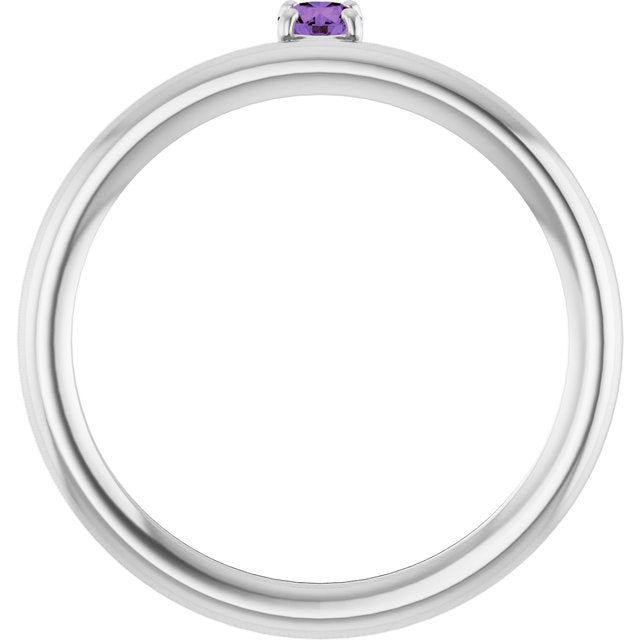 Round Amethyst Stackable Ring in White Gold