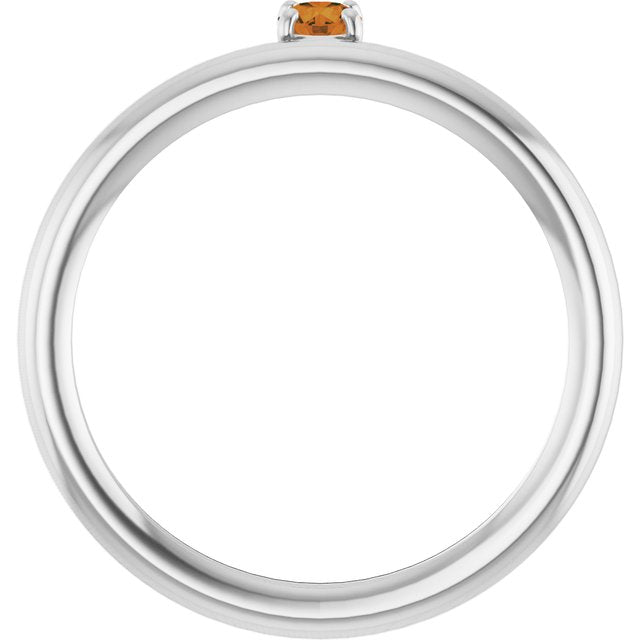 Round Citrine Stackable Ring in White Gold