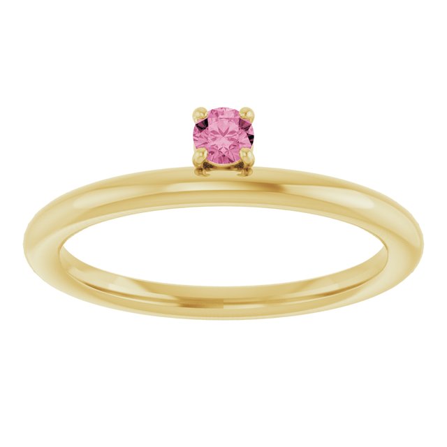 Round Pink Tourmaline Stackable Ring in Yellow Gold