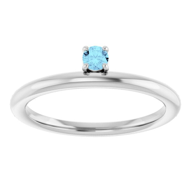 Round Aquamarine Stackable Ring in White Gold