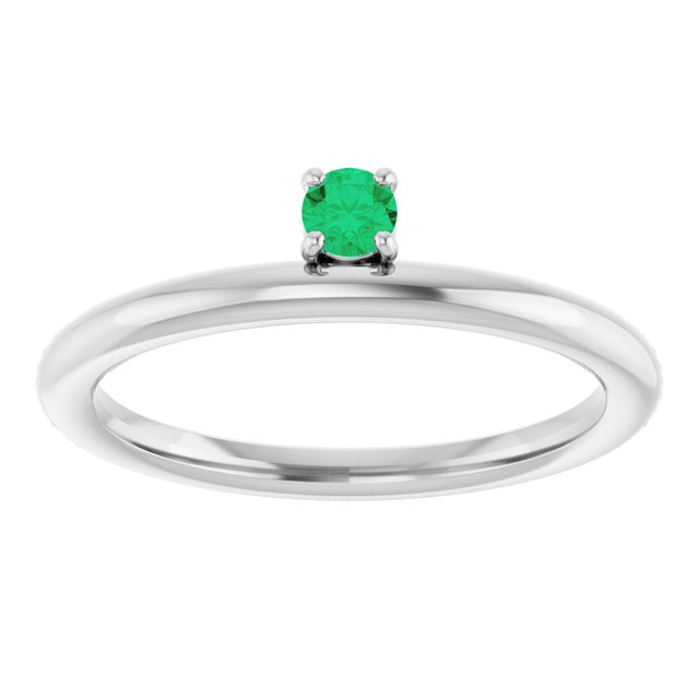 Round Emerald Stackable Ring in White Gold