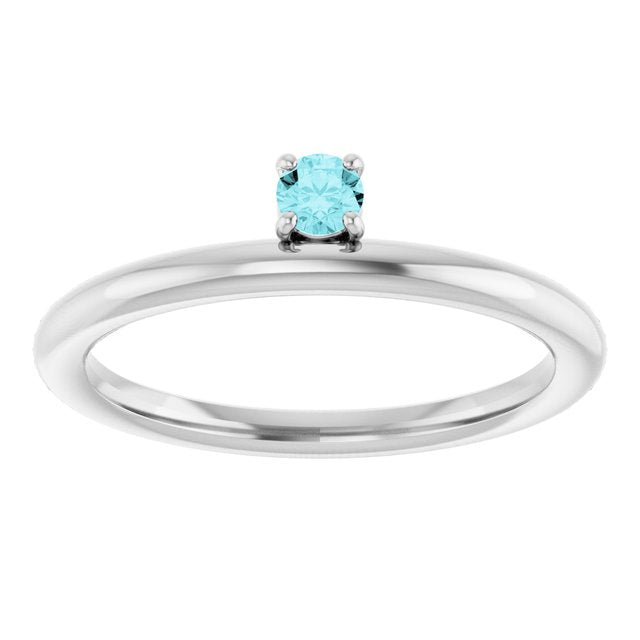 Round Blue Zircon Stackable Ring in White Gold