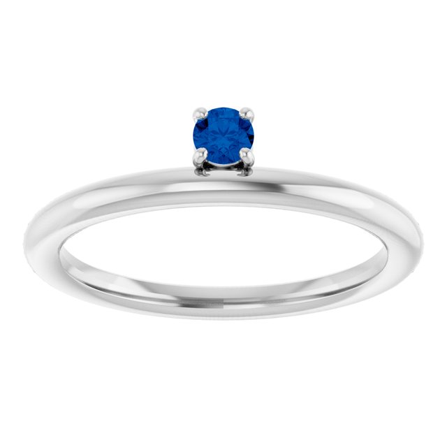 Round Blue Sapphire Stackable Ring in White Gold