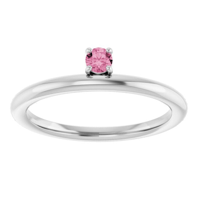 Round Pink Tourmaline Stackable Ring in White Gold