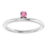 Round Pink Tourmaline Stackable Ring in White Gold