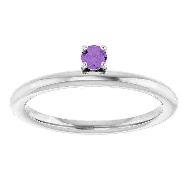 Round Amethyst Stackable Ring in White Gold