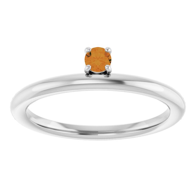 Round Citrine Stackable Ring in White Gold