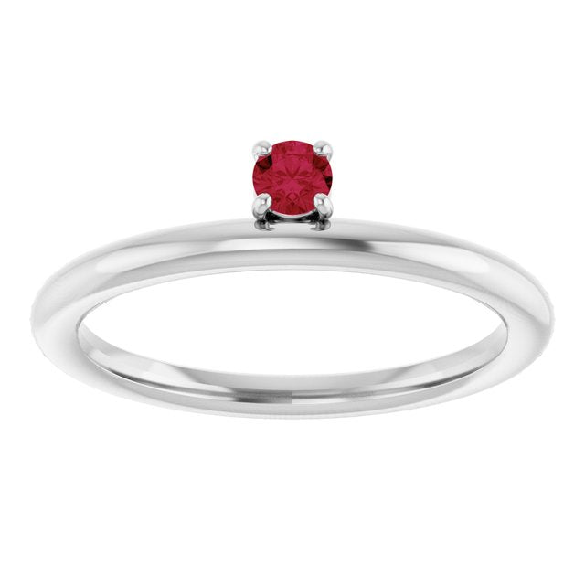 Round Ruby Stackable Ring in White Gold