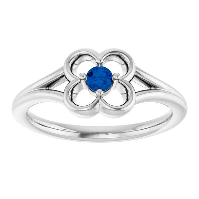 Round Blue Sapphire Youth Ring in Gold and Platinum