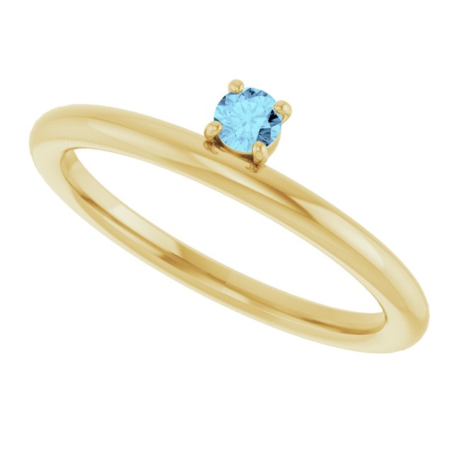 Round Aquamarine Stackable Ring in Yellow Gold