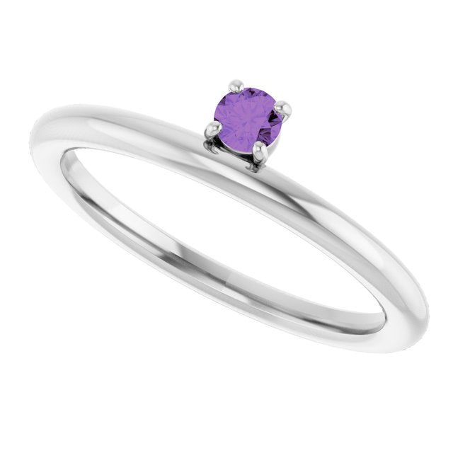 Round Amethyst Stackable Ring in White Gold