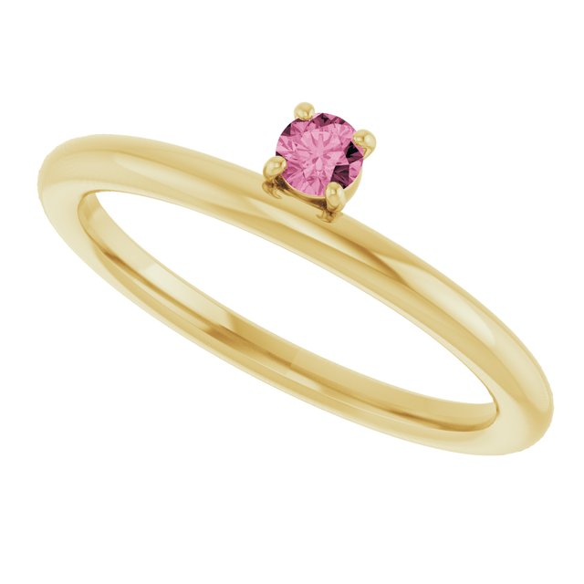 Round Pink Tourmaline Stackable Ring in Yellow Gold