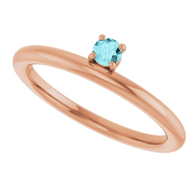 Round Blue Zircon Stackable Ring in Rose Gold