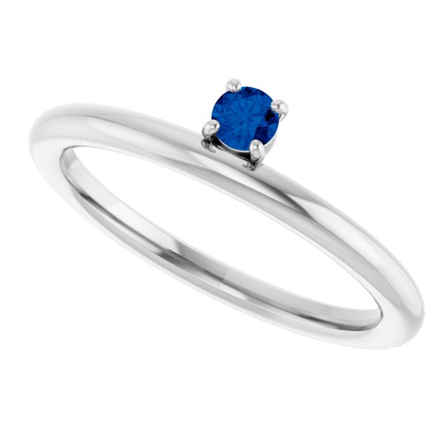 Round Blue Sapphire Stackable Ring in White Gold