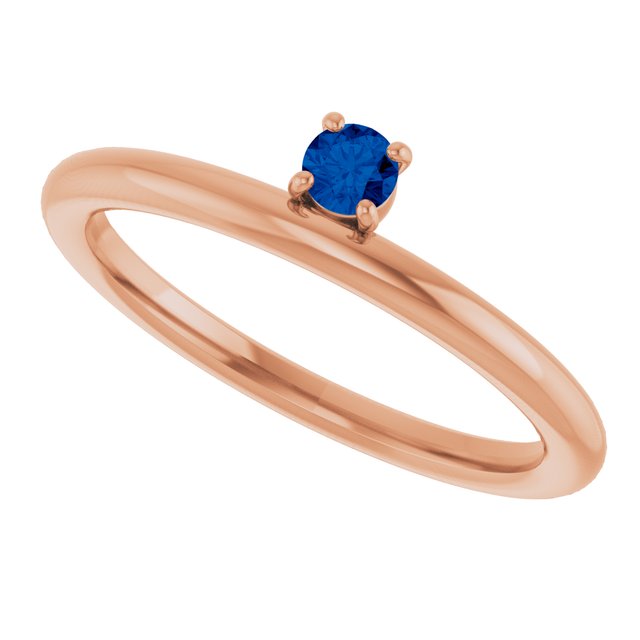 Round Blue Sapphire Stackable Ring in Rose Gold
