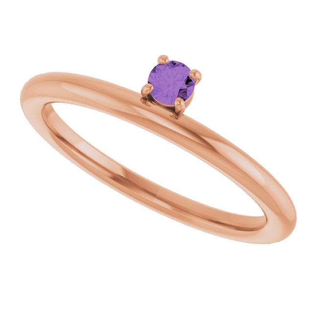 Round Amethyst Stackable Ring in Rose Gold