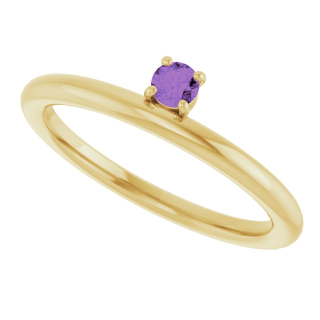Round Amethyst Stackable Ring in Yellow Gold