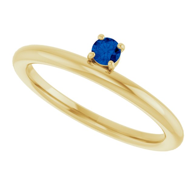 Round Blue Sapphire Stackable Ring in Yellow Gold