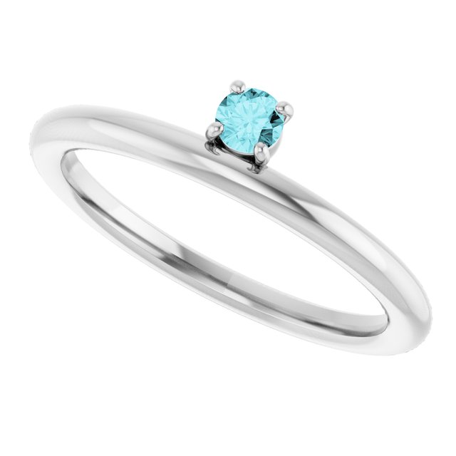 Round Blue Zircon Stackable Ring in White Gold