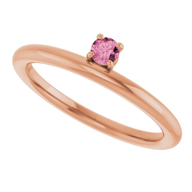 Round Pink Tourmaline Stackable Ring in Rose Gold