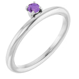 Round Amethyst Stackable Ring in White Gold