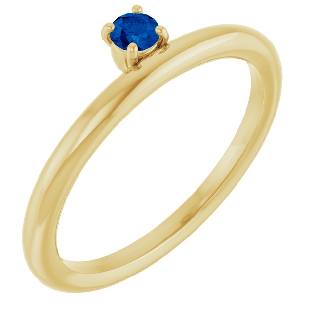 Round Blue Sapphire Stackable Ring in Yellow Gold
