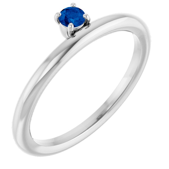 Round Blue Sapphire Stackable Ring in White Gold