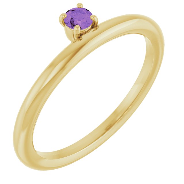 Round Amethyst Stackable Ring in Yellow Gold