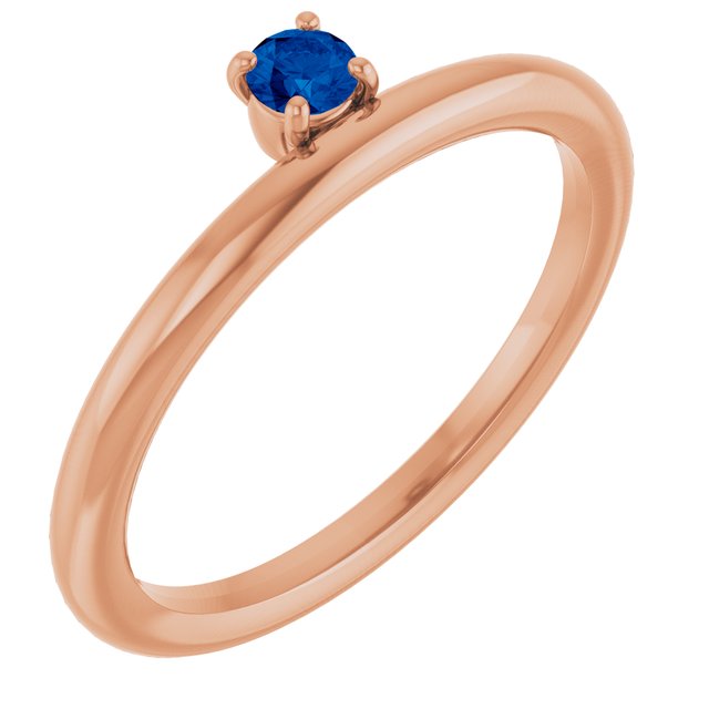 Round Blue Sapphire Stackable Ring in Rose Gold