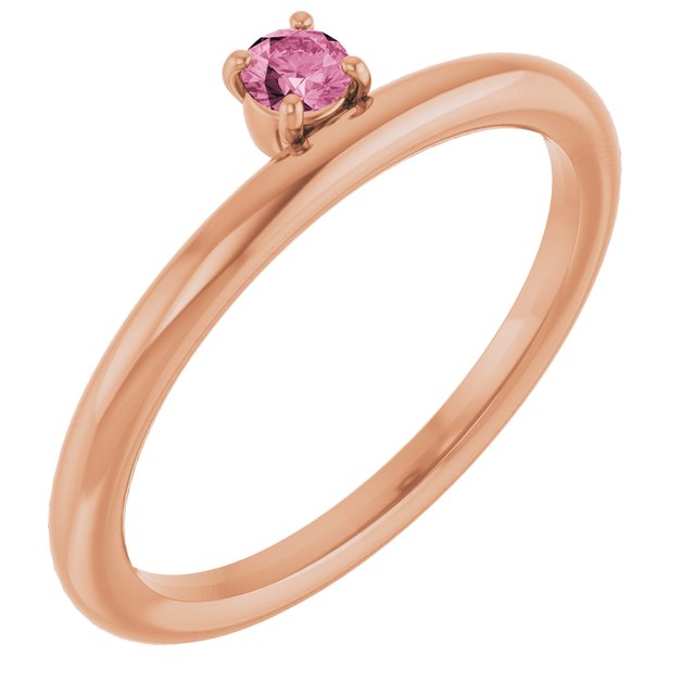 Round Pink Tourmaline Stackable Ring in Rose Gold
