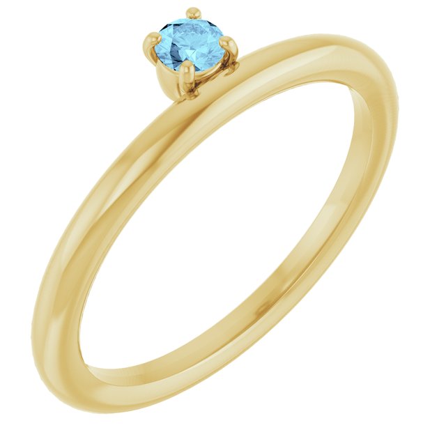 Round Aquamarine Stackable Ring in Yellow Gold