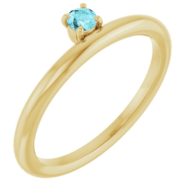 Round Blue Zircon Stackable Ring in Yellow Gold