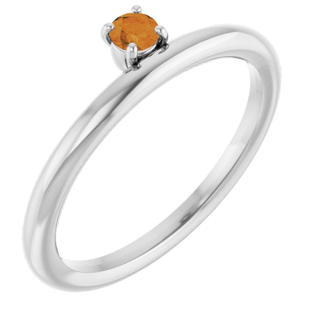 Round Citrine Stackable Ring in White Gold