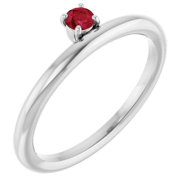 Round Ruby Stackable Ring in White Gold