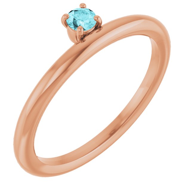 Round Blue Zircon Stackable Ring in Rose Gold