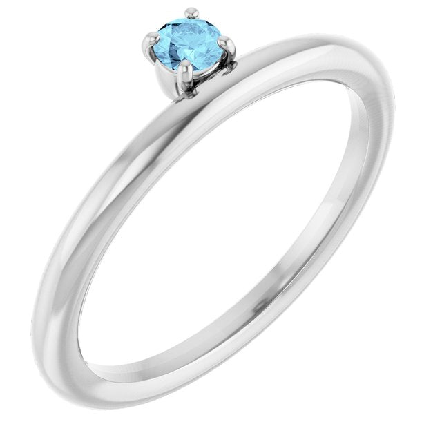 Round Aquamarine Stackable Ring in White Gold
