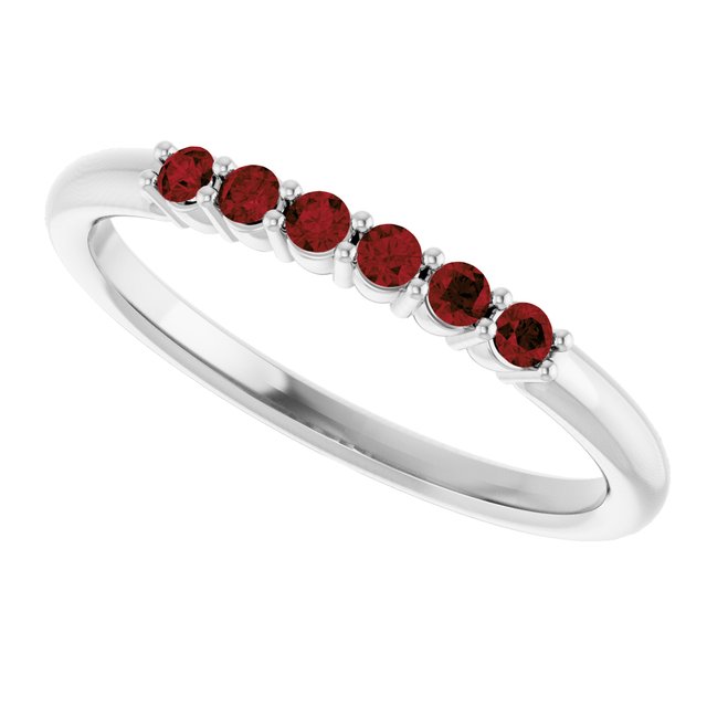 Round Mozambique Garnet Stackable Ring in Gold and Platinum