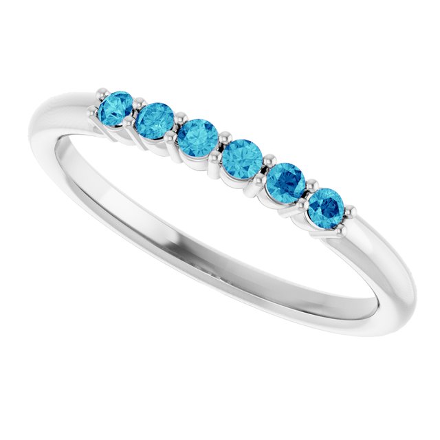 Round Blue Zircon Stackable Ring in Gold and Platinum