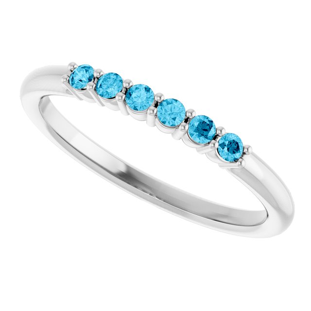 Round Aquamarine Stackable Ring in Gold and Platinum