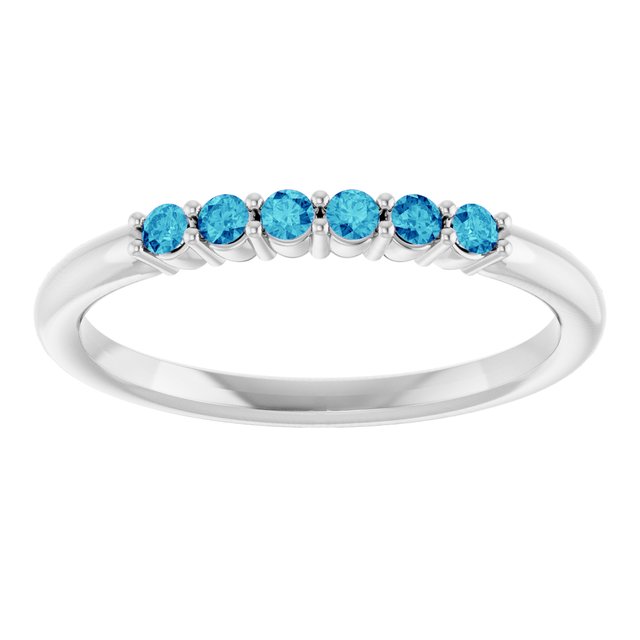 Round Blue Zircon Stackable Ring in Gold and Platinum