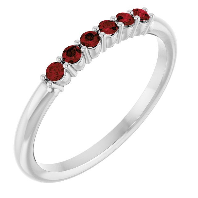 Round Mozambique Garnet Stackable Ring in Gold and Platinum