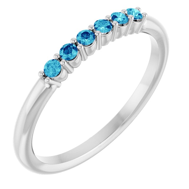 Round Blue Zircon Stackable Ring in Gold and Platinum